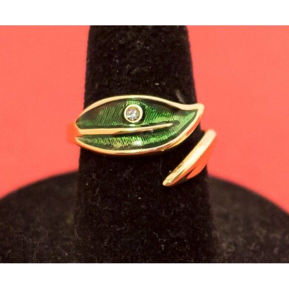 Art Nouveau Elven Banana Leaf Rhinestone Gold Plated Ring By Avon Size 7 F11 - Picture 1 of 4